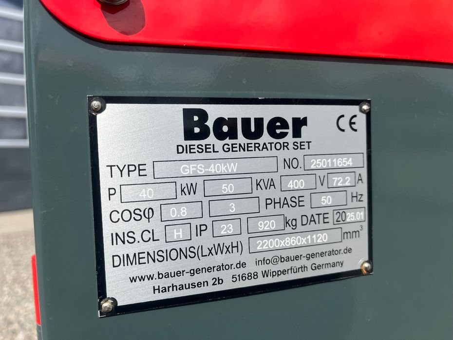 Bauer GFS-40 ATS, 40 kW/50 kVA Fabriksny generator - Generatorer - 4