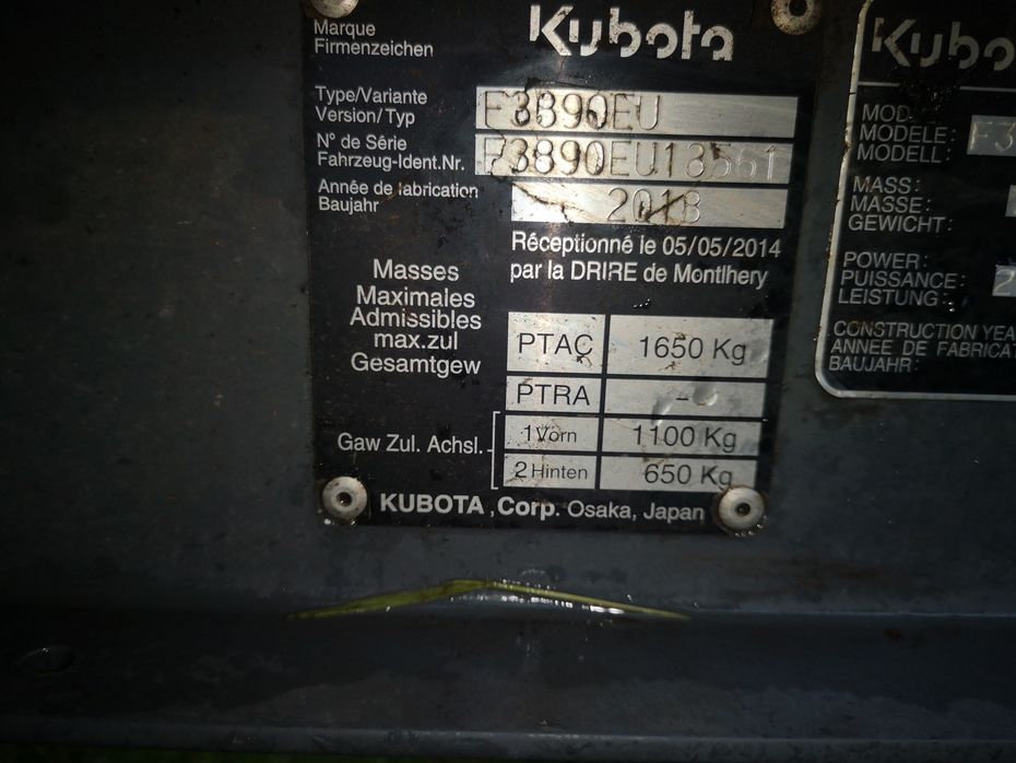 Kubota F3890 med Müthing MU-FM 160 slagleklipper - Redskabsbærere - Baghjulsstyret - 12