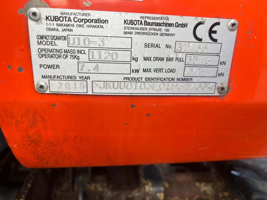 Kubota U10-3 SL Med udskudsarm kun kørt 916 - Minigravere - 6