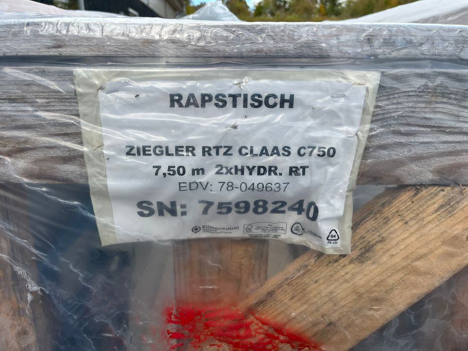 Ziegler Raps fortssats, Raps bord ,rapeseed harvesting equipment,  Rapstrennern 7500mm bord til Claas C750 - Høstmaskiner tilbehør - Rapsudstyr - 2